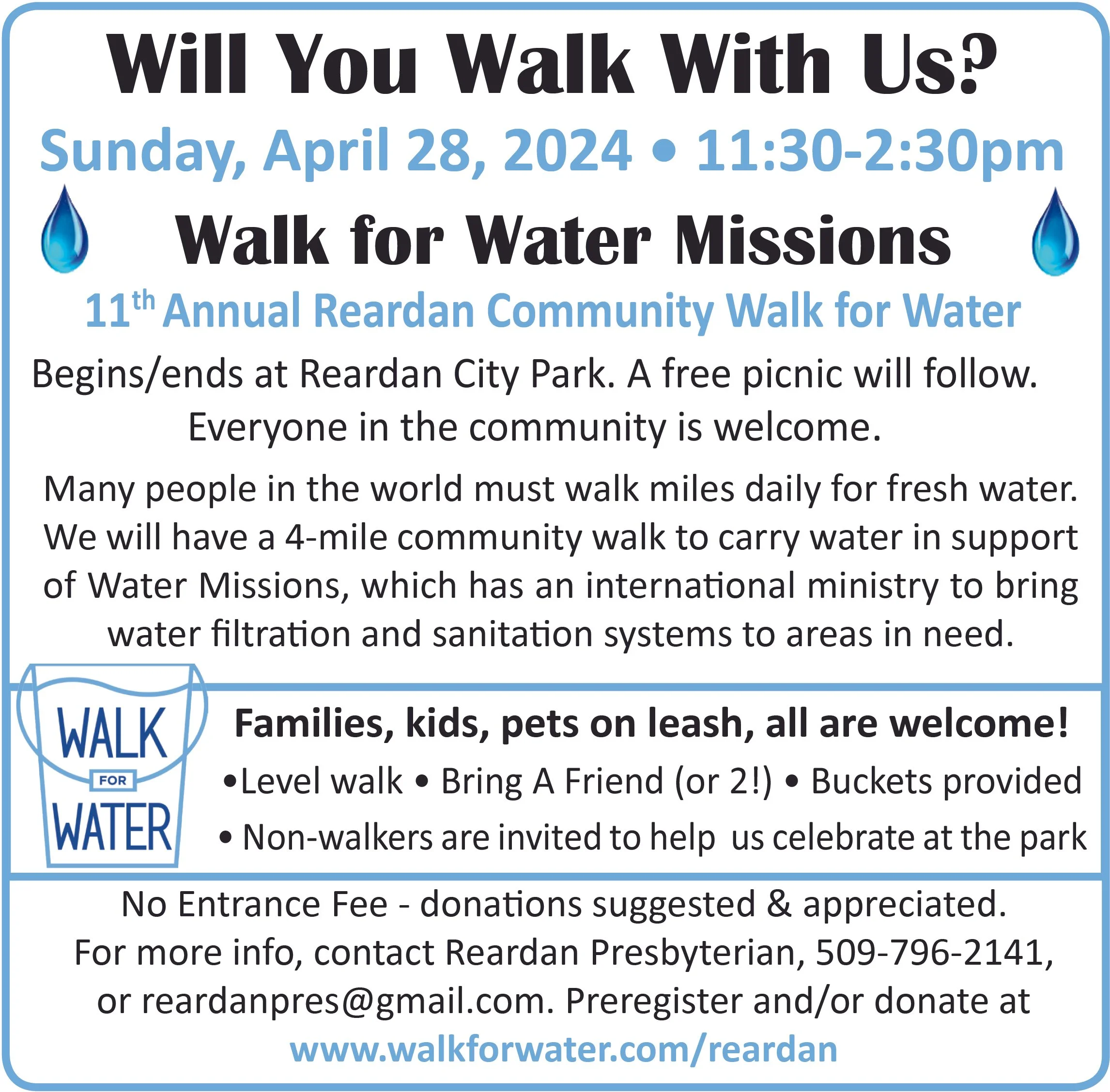 Walk for Water Missions - 11th Annual Reardan Community Walk for Water
