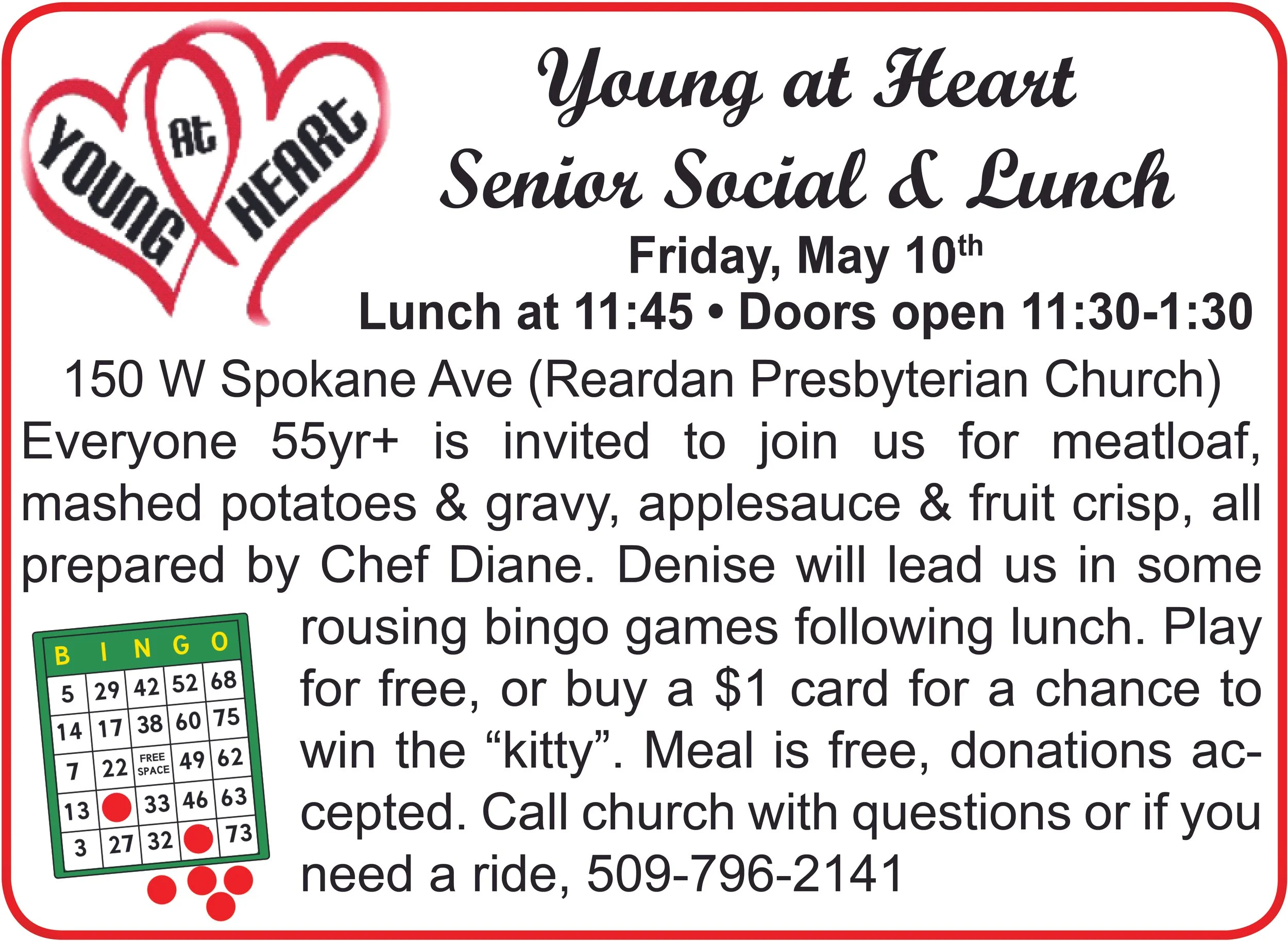 Young at Heart Senior Social &amp; Lunch - Friday, May 10th