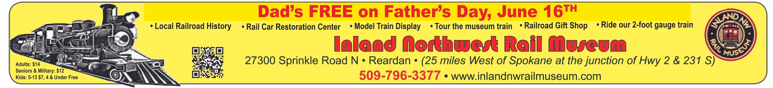 Dads ride Free on Father’s Day at the Inland Northwest Rail Museum