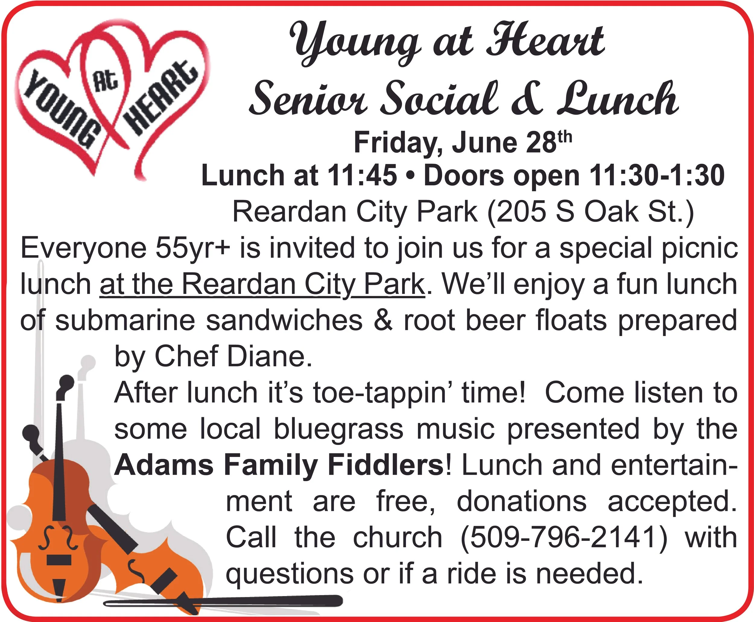 Young at Heart Senior Social & Lunch -Friday, June 28th