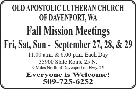 Old Apostolic Lutheran Church Fall Mission Meetings