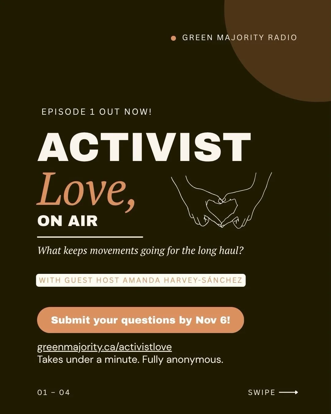 Episode 1 of Activist Love, On Air: What Keeps Movements Going is out now!

In this introductory conversation, Green Majority Radio host Stefan Hostetter and guest host Amanda Harvey-S&aacute;nchez reflect on the idea of activist love, why movements 