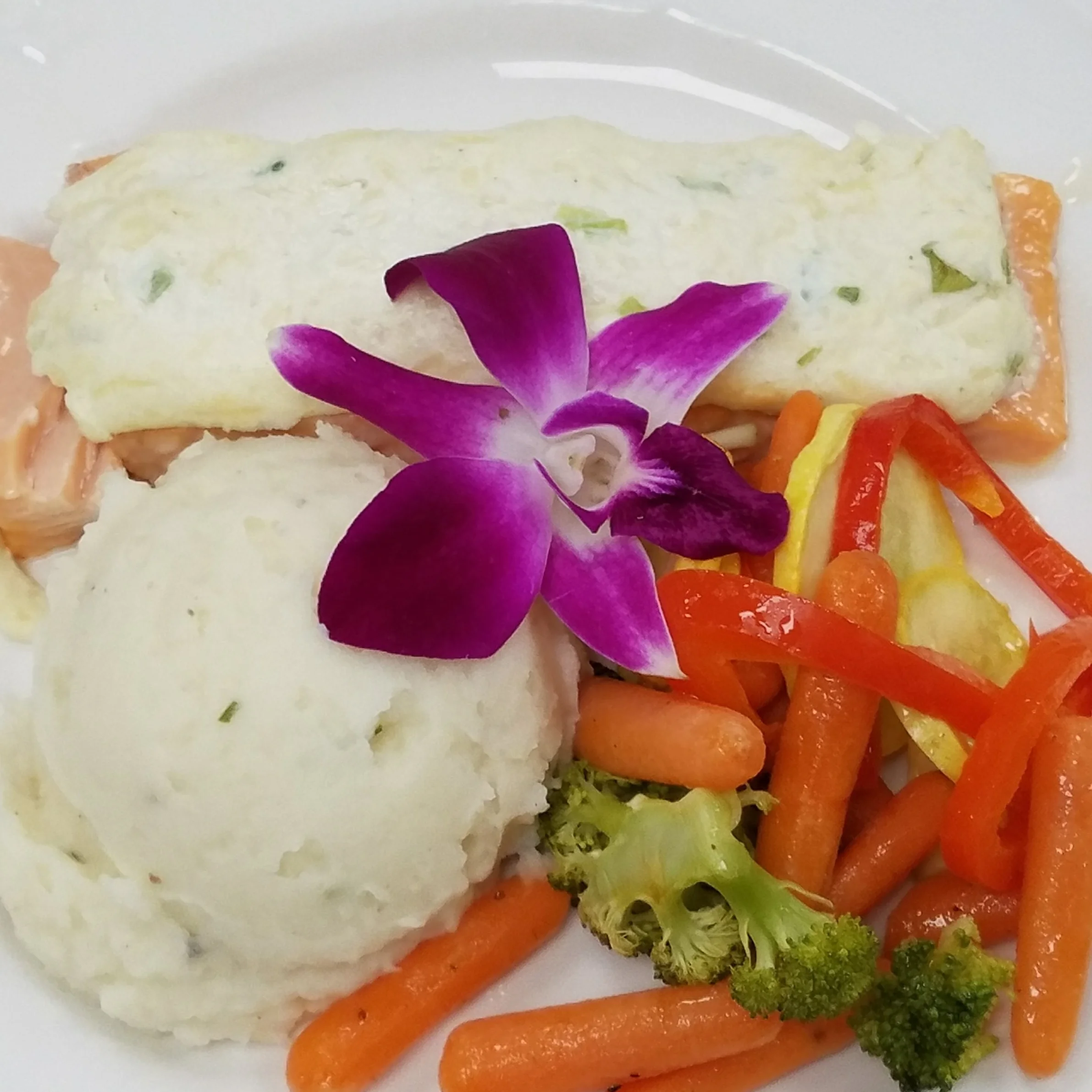 Three Cheese Salmon with Sour Cream and Chive Mashed Potatoes