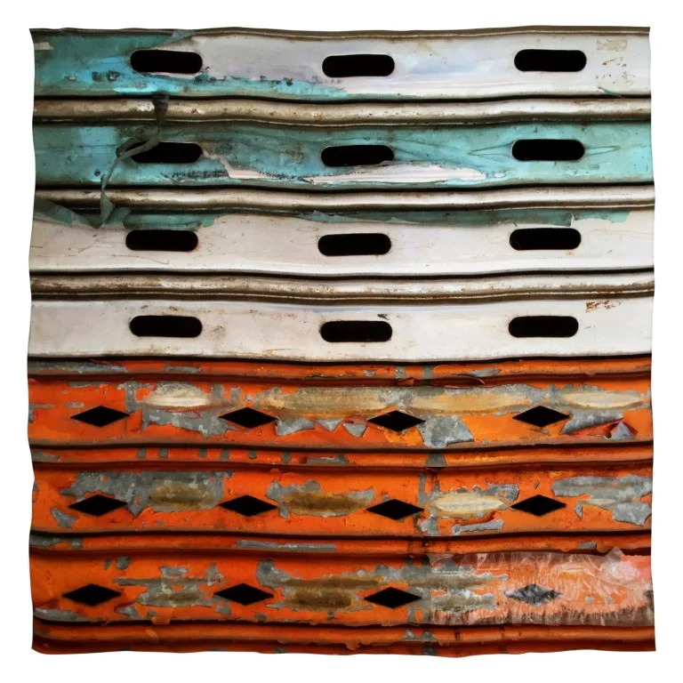 Victoria Smyth photography Hong Kong Shutter scarf in silk crepe de chine, orange and teal