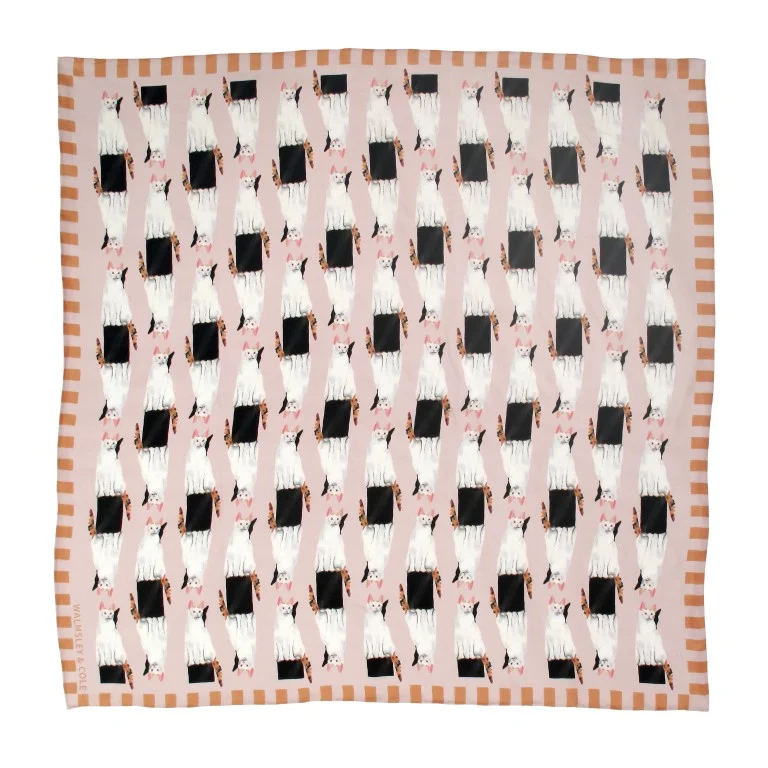 Walmsley &amp; Cole Lady Cat silk scarf in pink