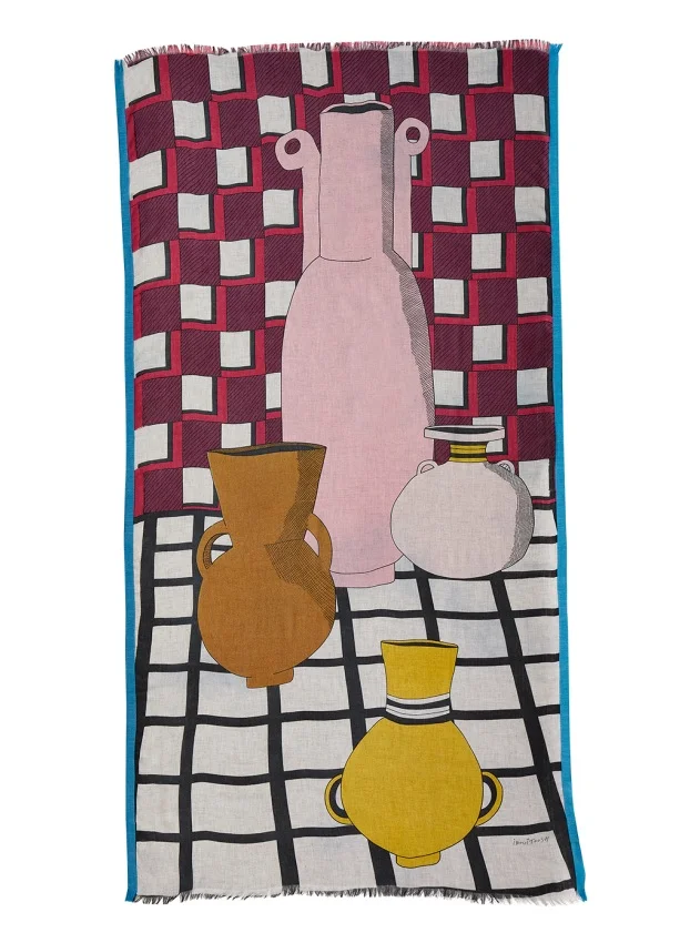 Inouitoosh Vence cashmere modal scarf - pink &amp; yellow bottles. Free shipping.