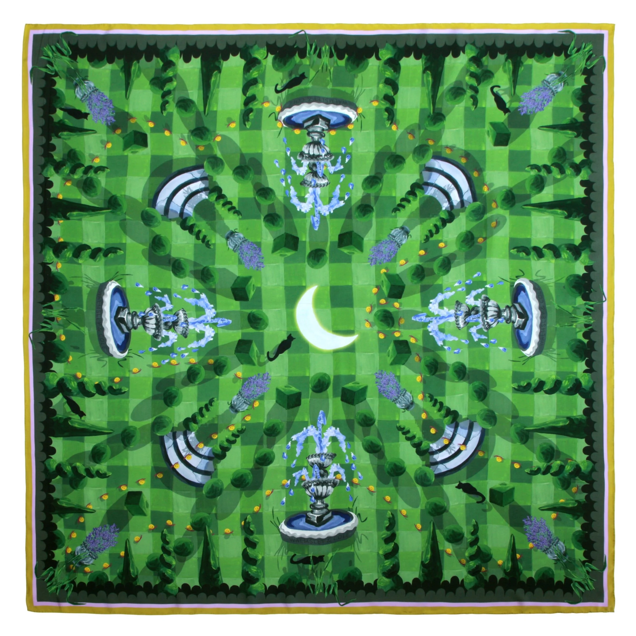 Walmsley &amp; Cole Moonlit Mystery Tour green silk scarf