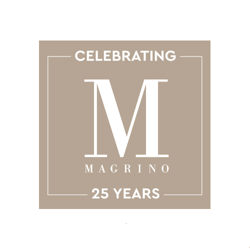 magrino 25th anniversary logo lock up Created a lock up for Magrino that is being used throughout the year for the agency's 25th anniversary. Have been used for digital cards, website, letterheads and invites.