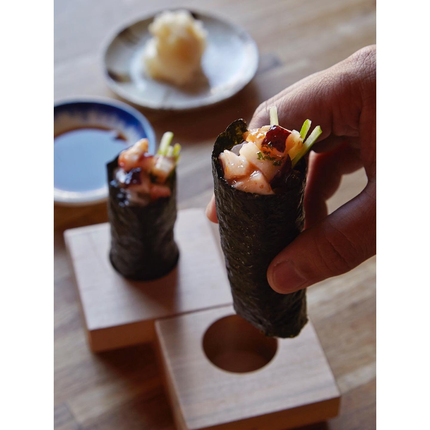 TAKO x UME-KYU
Octopus sashimi, honey ume-jam, cucumber, shiso pesto. Mmm...freshness overload.
*Available only for dine-in at dinner time

#temaki #handrolls #sushilovers

&mdash;&mdash;&mdash;&mdash;&mdash;
Now we&rsquo;re serving a full menu for o