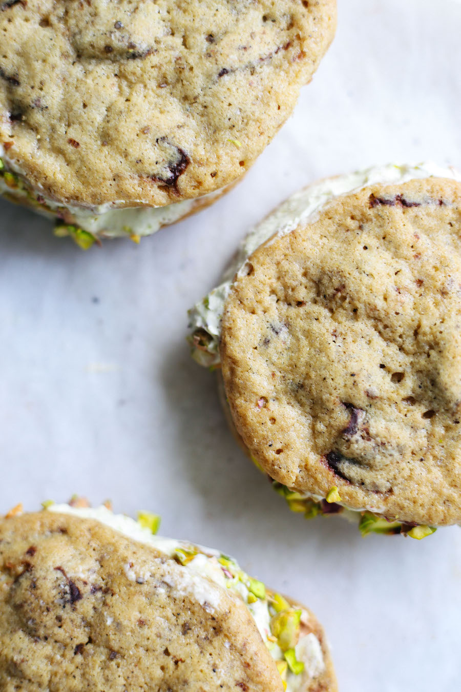 Dark Chocolate, Sea Salt + Pistachio Ice Cream Sandwiches — Feast & Fable