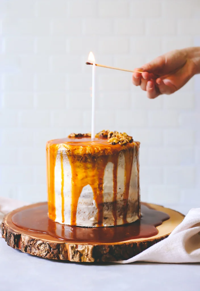 Spiced Carrot Cake with Brown Butter Frosting and A Caramel Drip