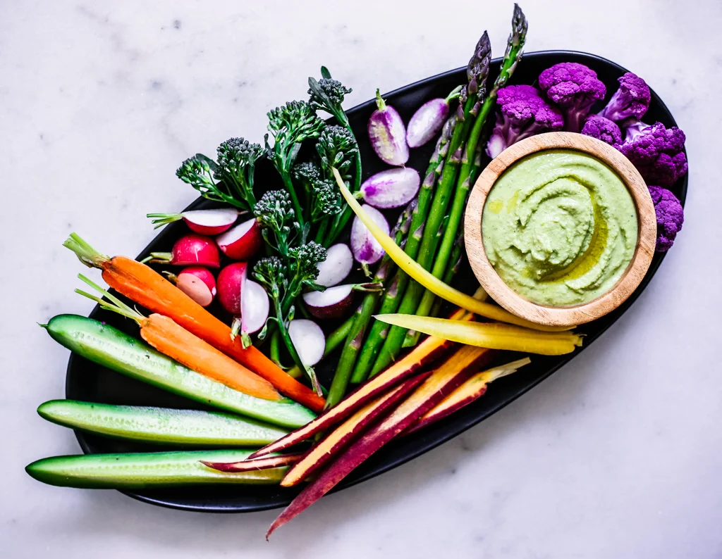 Spring Crudités with Edamame + Cilantro Hummus — Feast & Fable