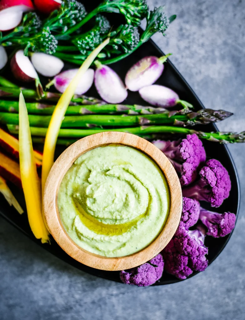 Spring Crudités with Edamame + Cilantro Hummus — Feast & Fable