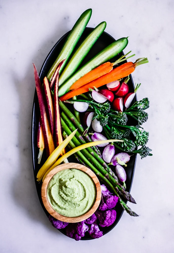 Spring Crudités with Edamame + Cilantro Hummus  
