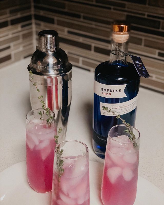 What do you get when you mix rose  lemonade, thyme, lime juice, and the prettiest gin in the world? A good f&mdash;ing Saturday night!! ✨🥂 @EmpressGin1908 is my new go-to spirit for refreshing cocktails with floral notes. The vivid indigo hue comes 