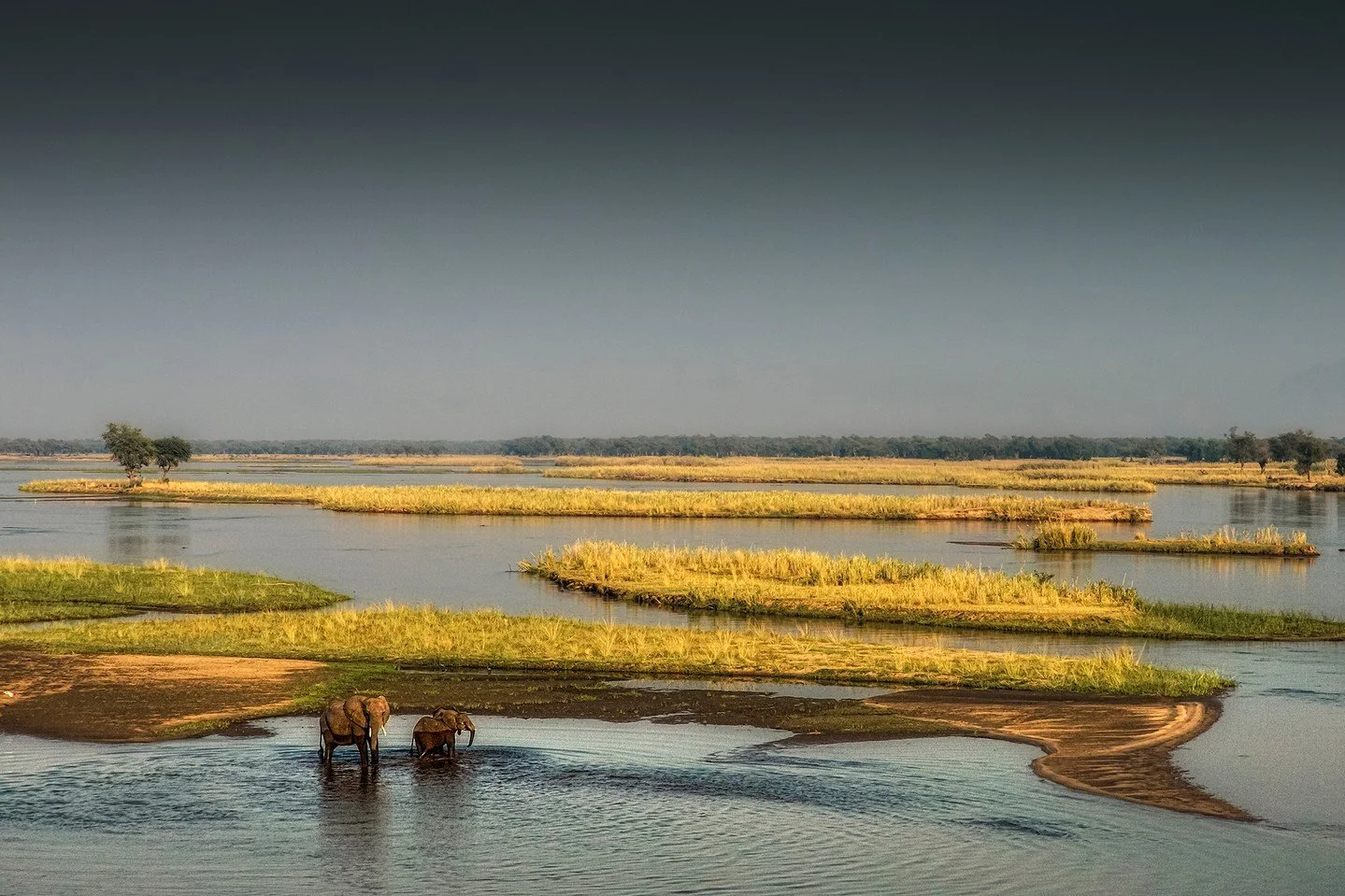 The true scale and scope of the Zambezi River come into clear focus from the air. Hovering above its gleaming waters, we watched a mother and her calf carve a path across the river&rsquo;s wide sweep, a reminder of how important vast wild spaces are 
