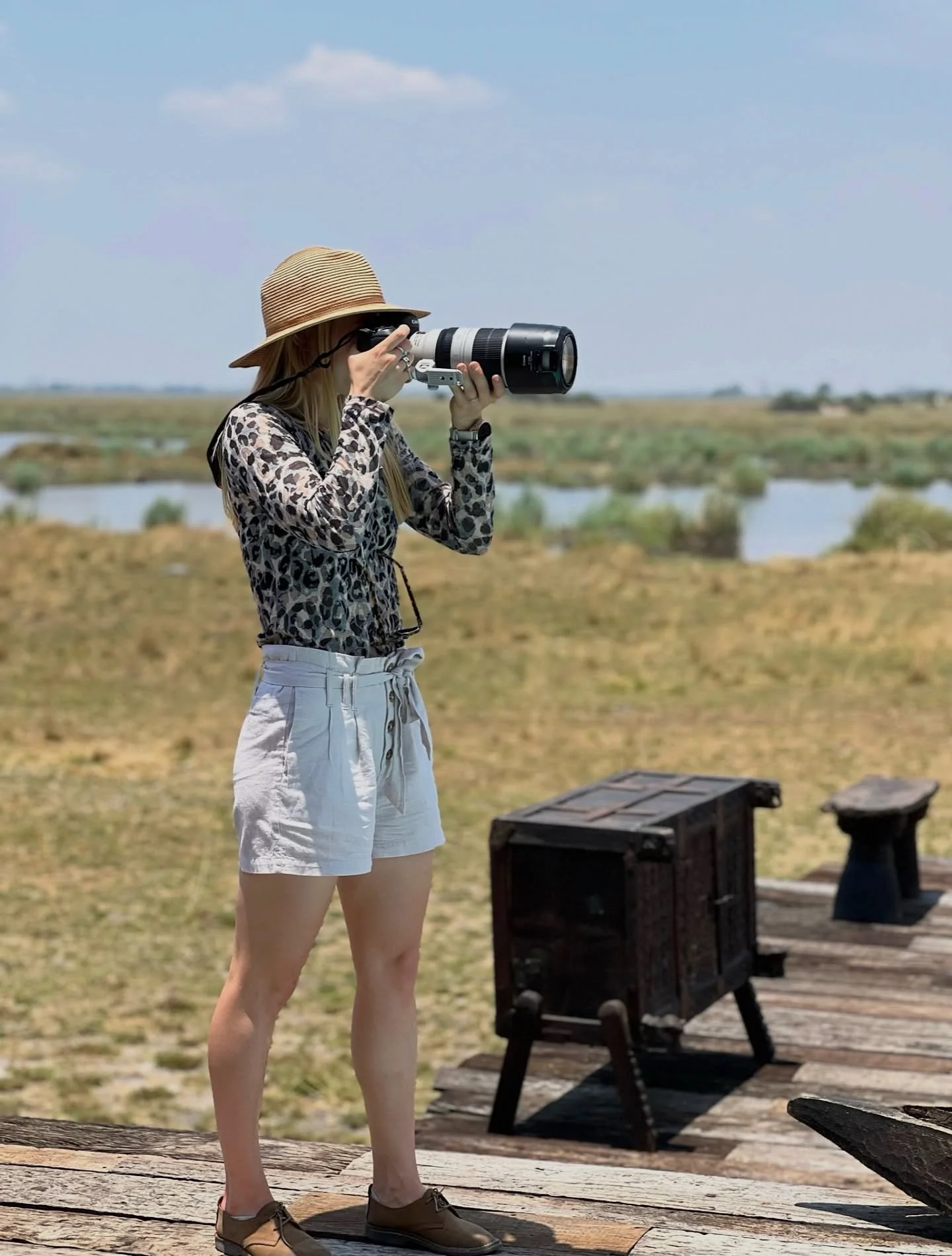 Looking for wildlife&hellip;
d&amp;b Clothing: Ladies Dannenberg Print Top
Model: @kellybraby 
Photographer: @eluisadib 
Botswana: @greatplainsconservation Selinda Explorers
#DressToExplore
.
.
.
#fashion #photooftheday #instagram #summer #safari #af