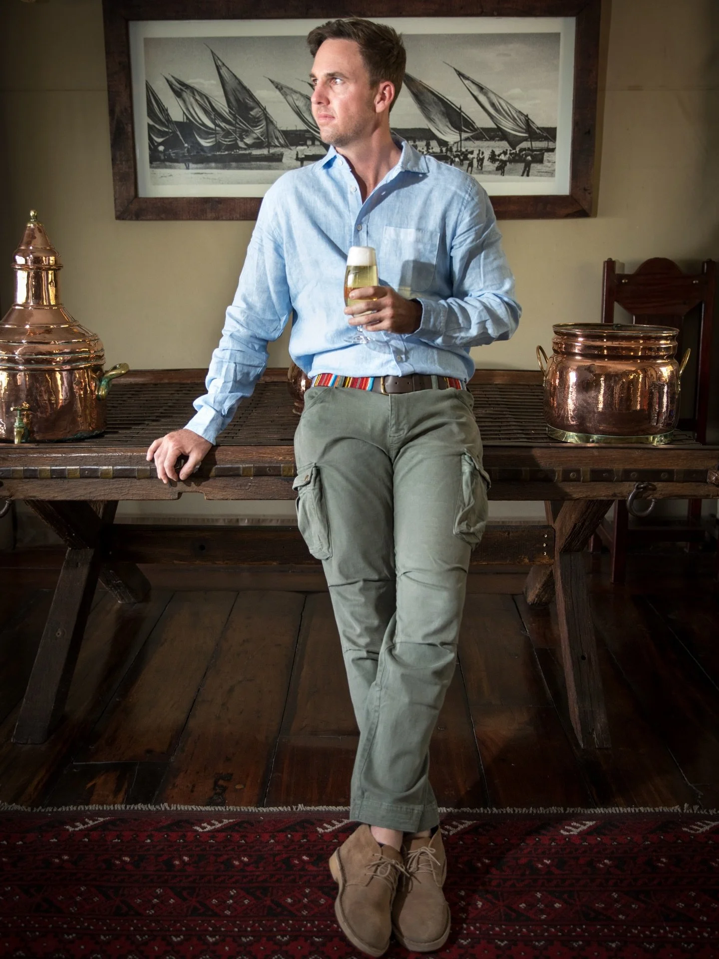 Spending some time at Zarafa in the Zarafa Dhow Suite&hellip;
d&amp;b Clothing: Samuel Baker Shirt in Washer Sky &amp; Elephant Bill Cargo Pants in Sage.
Model: David Le Roux
Photographer: @andrewhowardphoto 
Botswana: @greatplainsconservation Zarafa