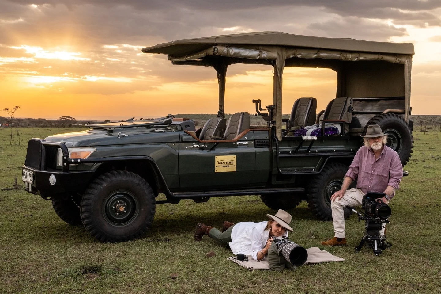 Our Founders, Dereck &amp; Beverly Joubert, out on the plains of the Naboisho Conservancy during their stay at Mara Nyika Camp in Kenya.
d&amp;b Clothing: Samuel Baker Shirt in Washer Wine
Model: @dereckjoubert 
Photographer: Unknown
Kenya: @greatpla