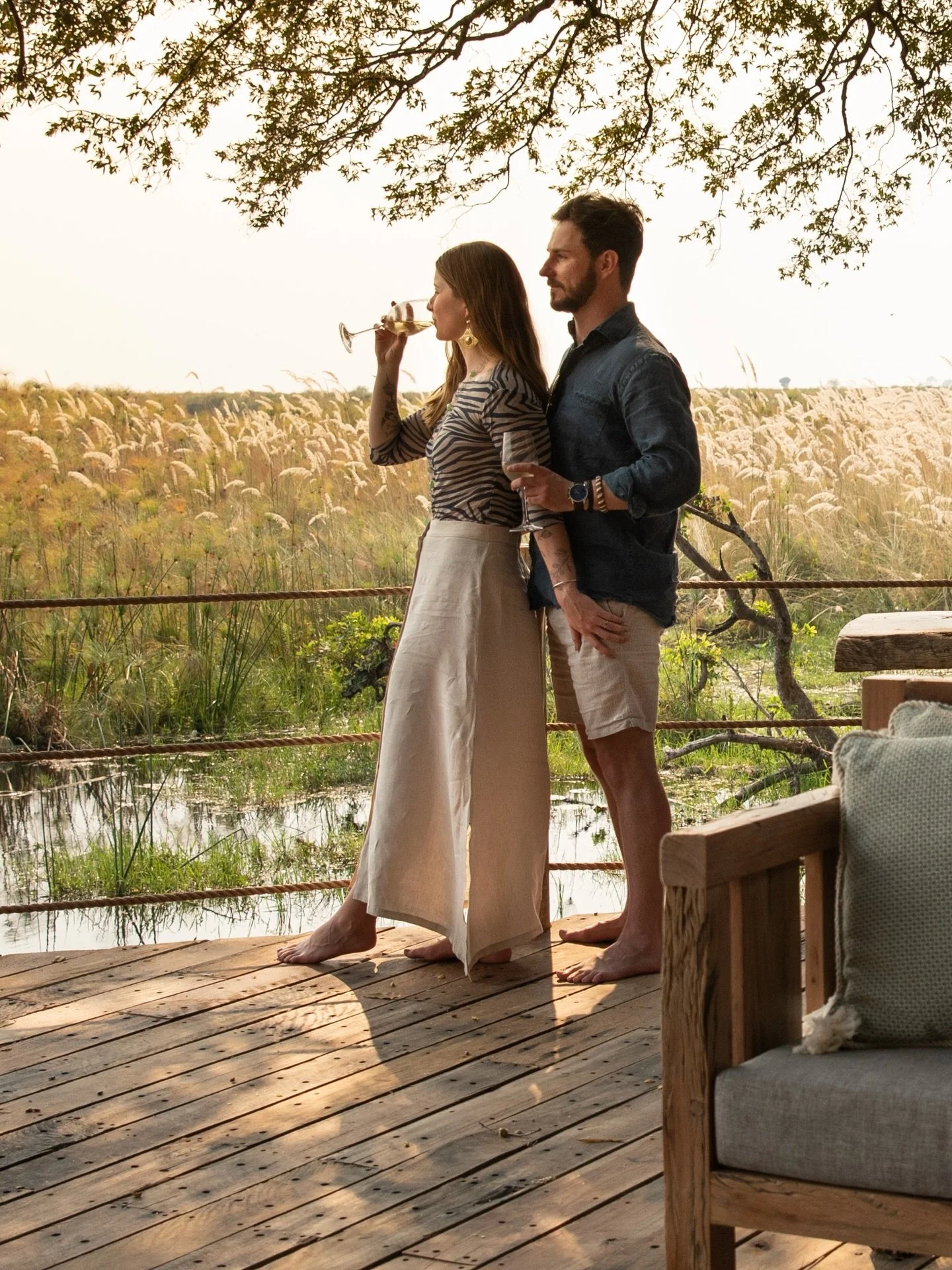 Enjoying a little peace and tranquility at Sitatunga Private Island, surrounded by exquisite birdlife&hellip;
d&amp;b Clothing: Ladies Charlotte Zebra Mesh Top in Blue, Ladies Lindberg Skirt in Natural, and Mens Samuel Baker Shirt in Washer Blue
Phot