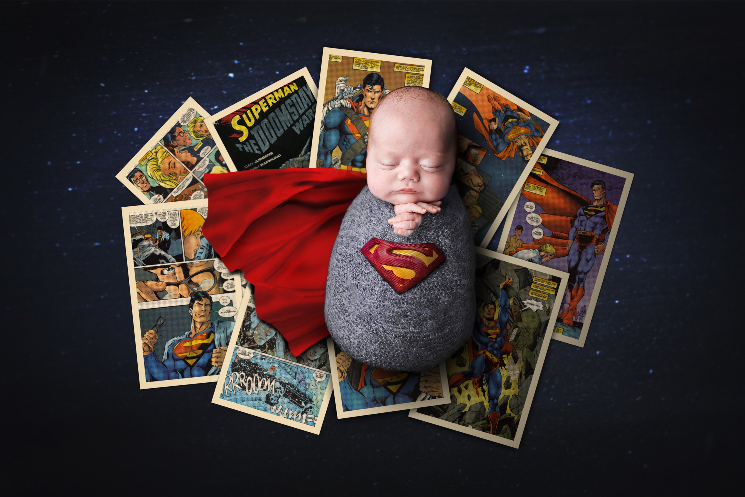 Superman themed newborn portrait