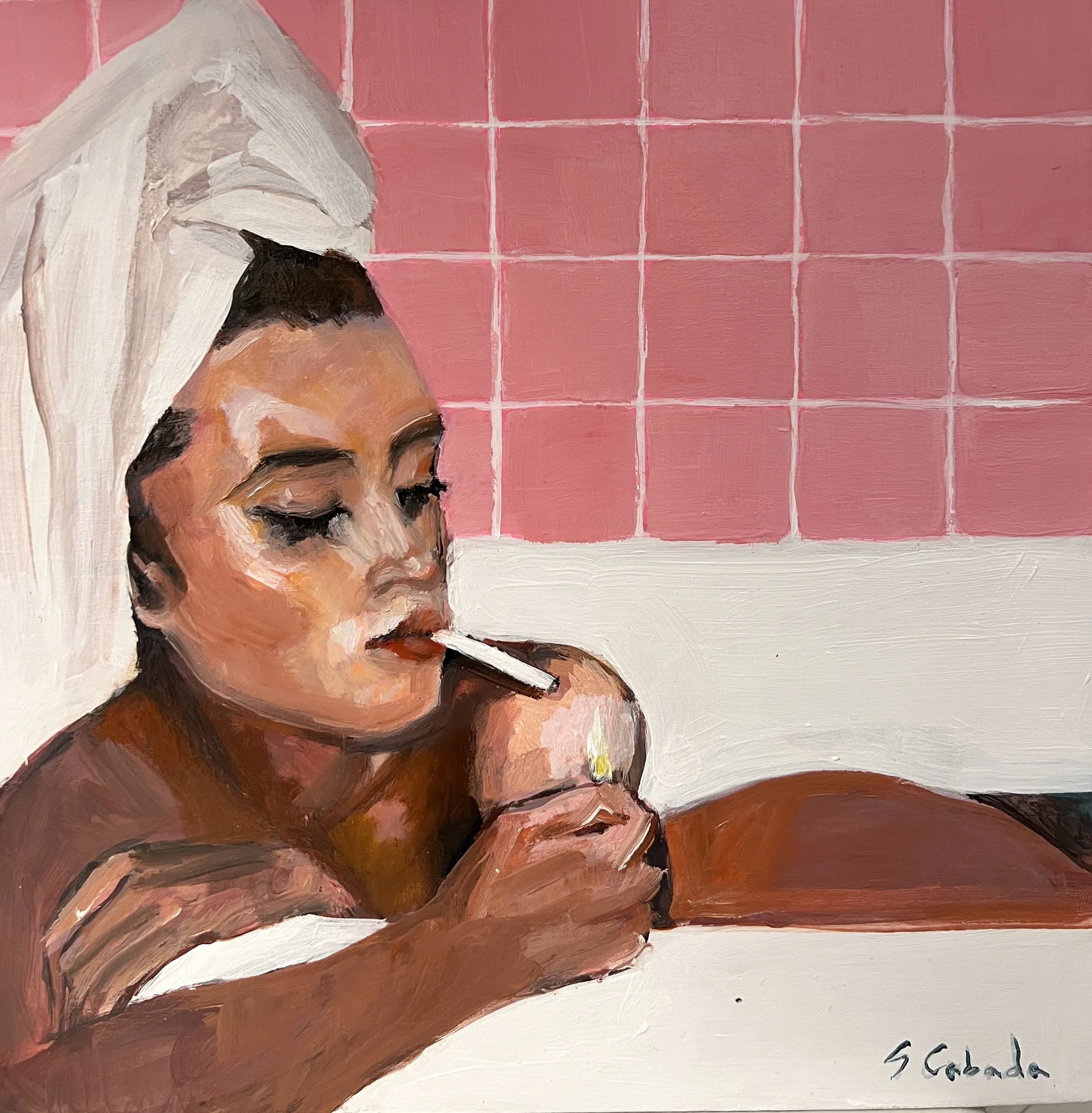  acrylic and oil on word, 10 × 10 in. 