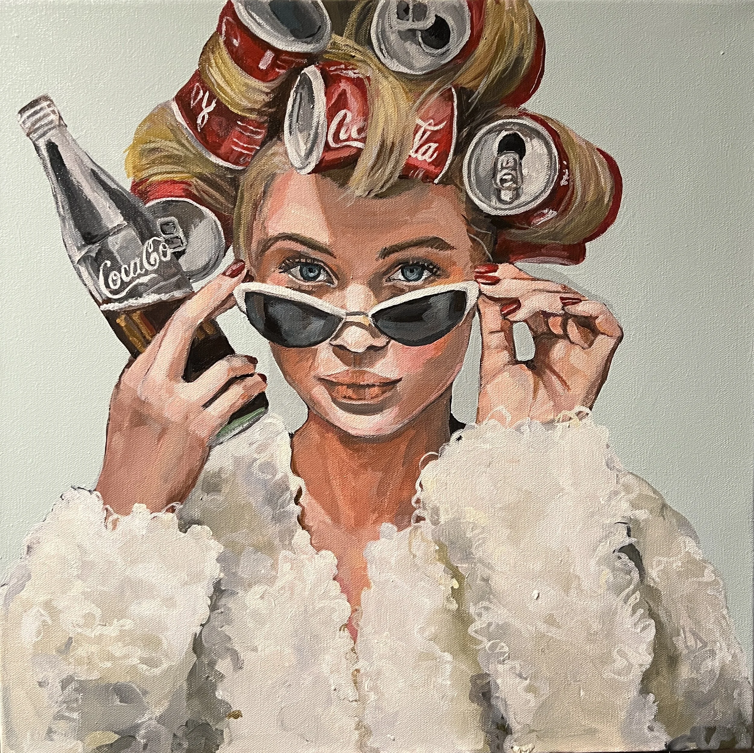 COKE CAN CURLERS, acrylic on canvas, 20 × 20 in.  PRIVATE COLLECTION  