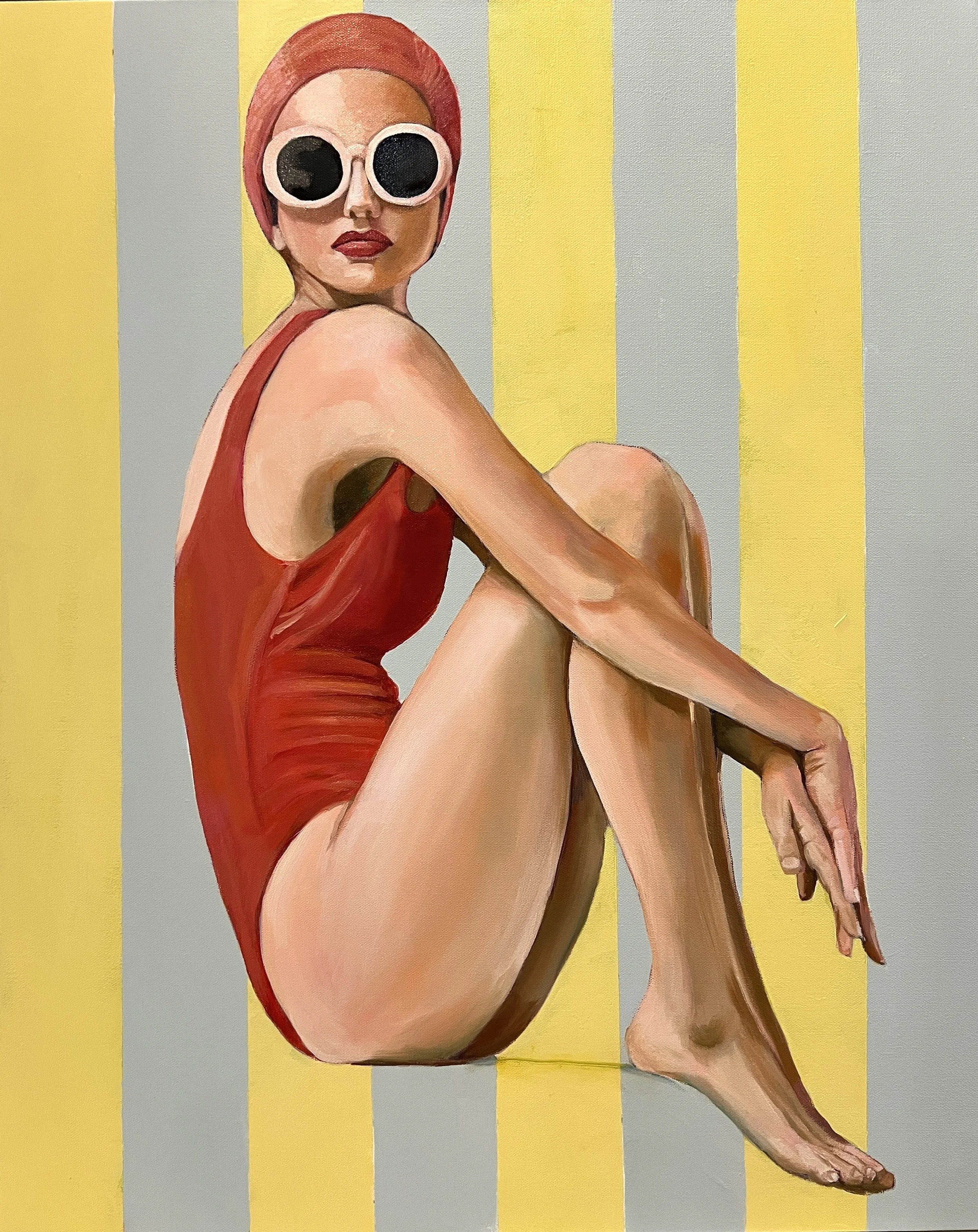  SWIM IN RED, acrylic/oil on canvas, 24 x 30 in. 