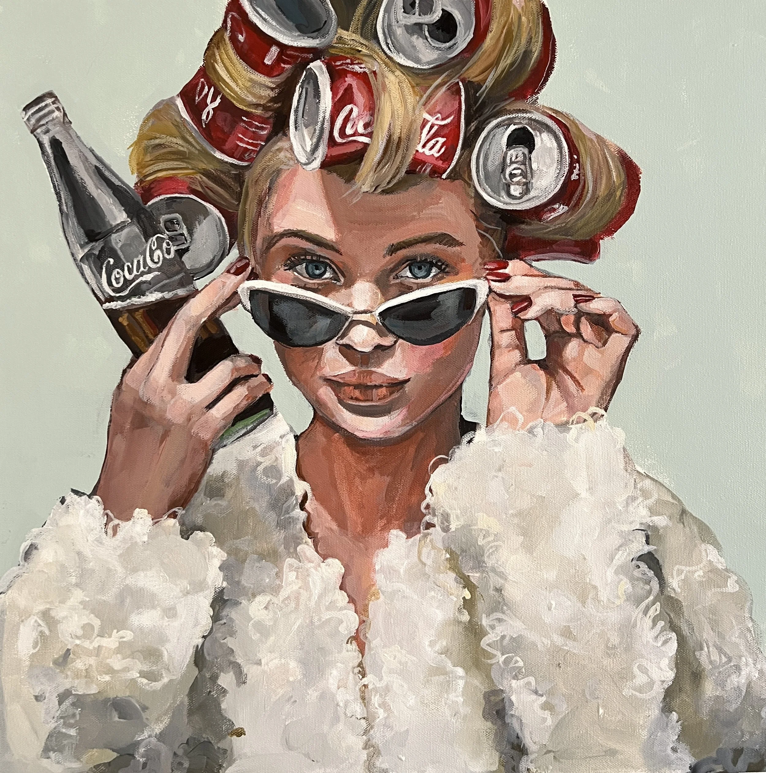  COKE CAN CURLERS, acrylic on canvas, 20 × 20 in.  PRIVATE COLLECTION  