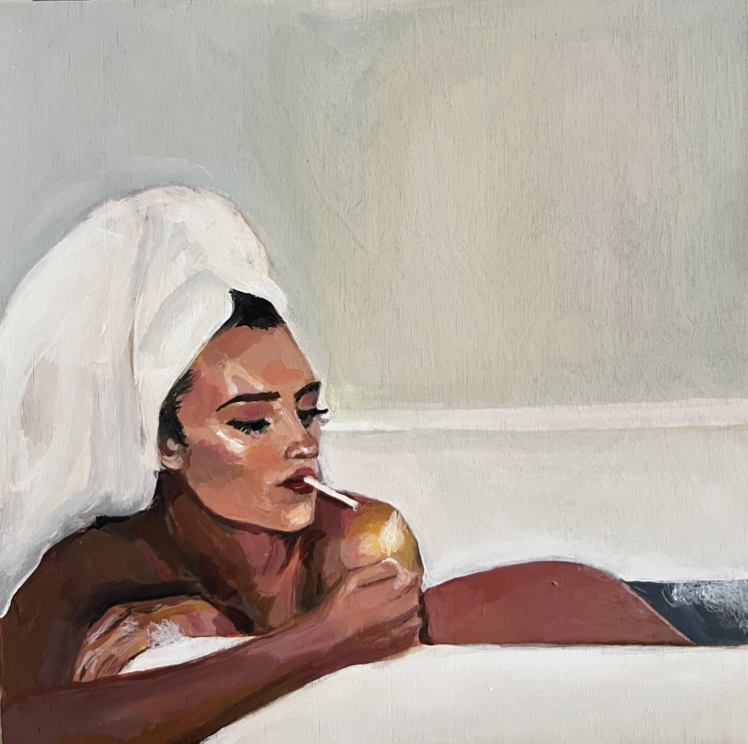  BATH TIME II, acrylic/oil on wood panel, 12 × 12 in. SOLD 