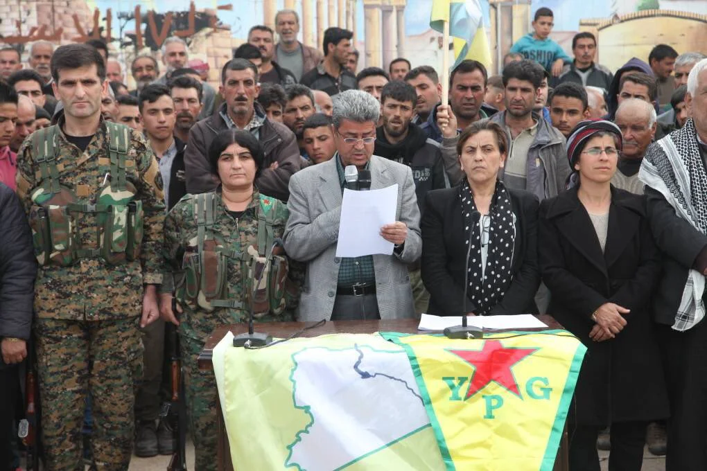 Image via Rojava Defense Units/Twitter : "Joint statement of Autonomous Afrin Canton’s Administration regarding the invading forces’ attacks and resistance in # Afrin : “The heroic resistance of Afrin against the Turkish army and their partners, remnants of Daesh and al-Nusra, has entered its 58th day.” 