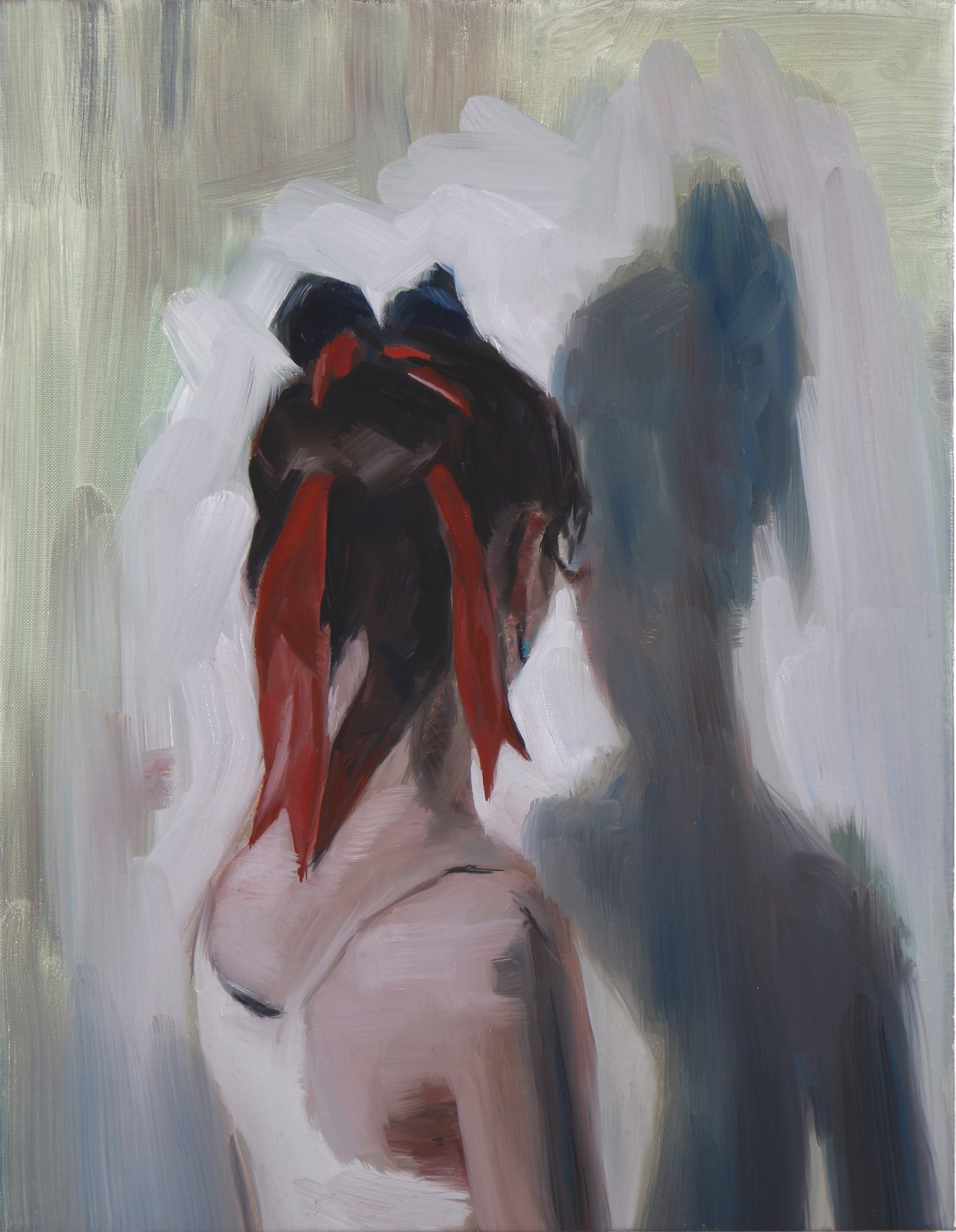 The Red Ribbon, Oil on linen, 45 x 35cm, 2016