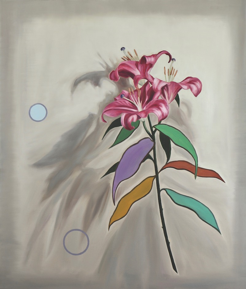 Pink Lilies with Two Circles, oil on linen, 70x60cm, 2018