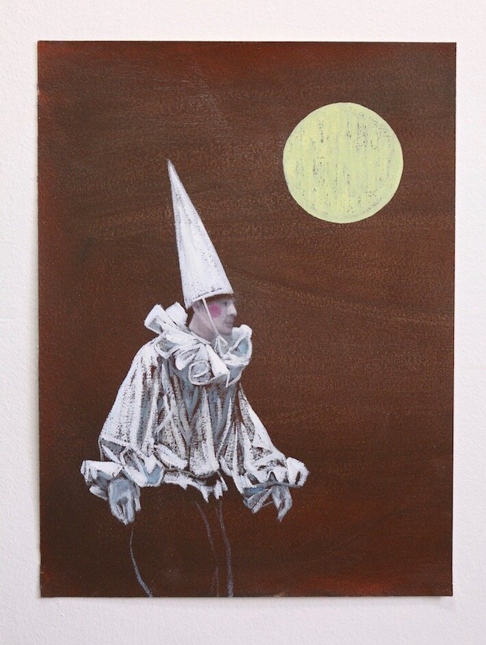 Pierrot Angry at the Moon, oil on paper, 31 x 23cm, 2020