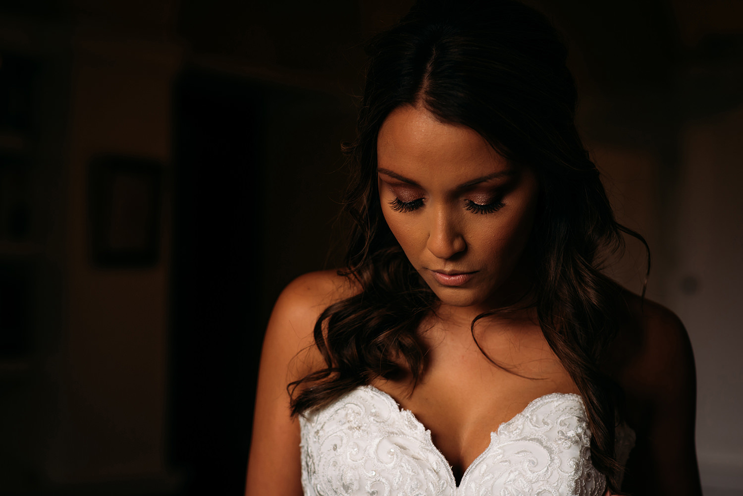  colour photo of bride looking down 