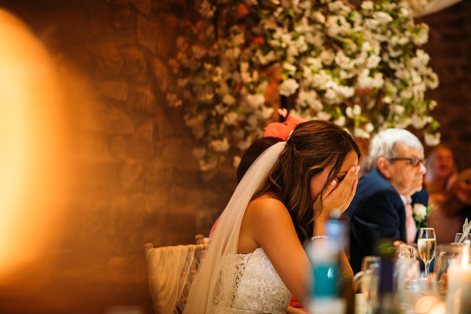  colour photo, bride head in hands 