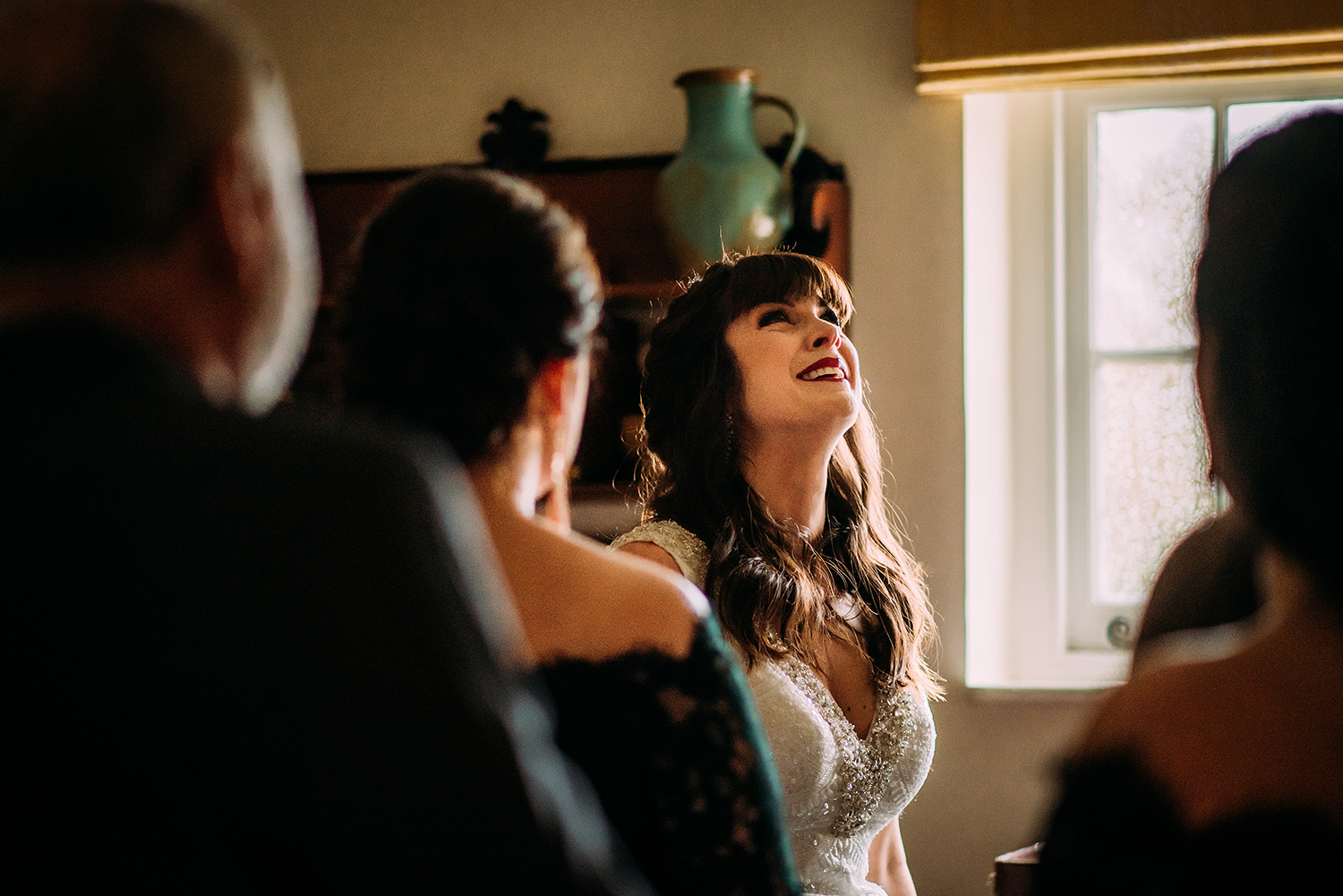 emotional bride with friends