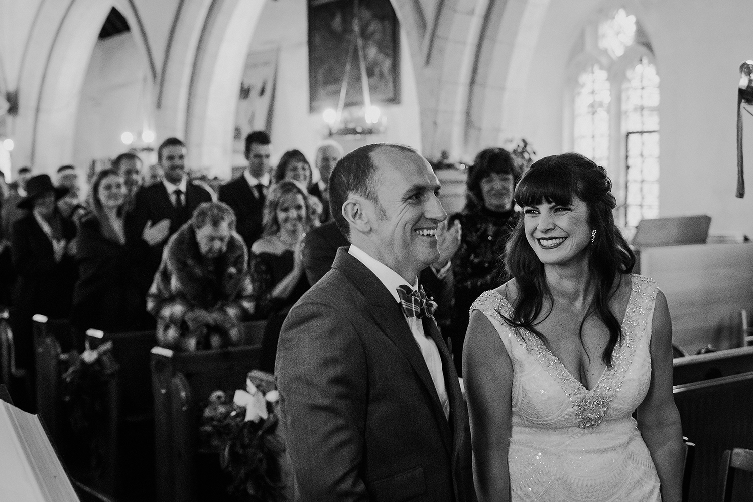 BW photo, bride and groom announced man and wife