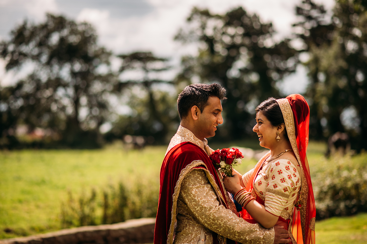  bride and groom embracing 