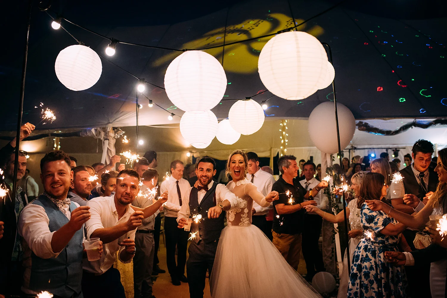 sparkler shot under the lanterns