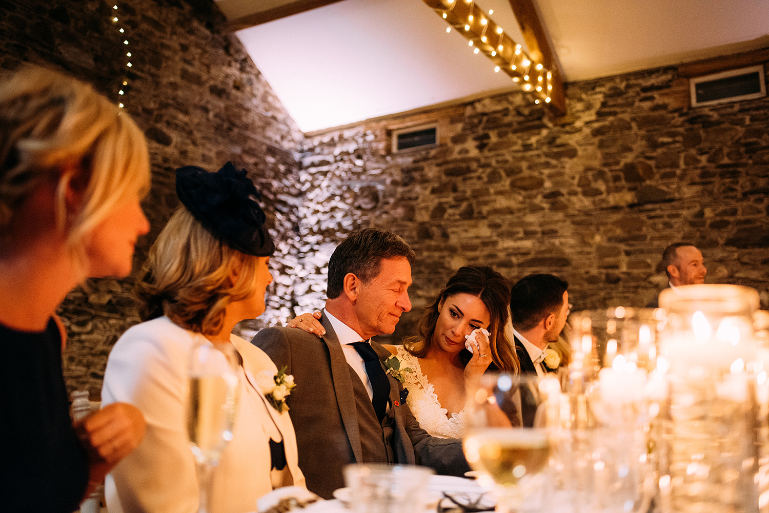emotional bride and father