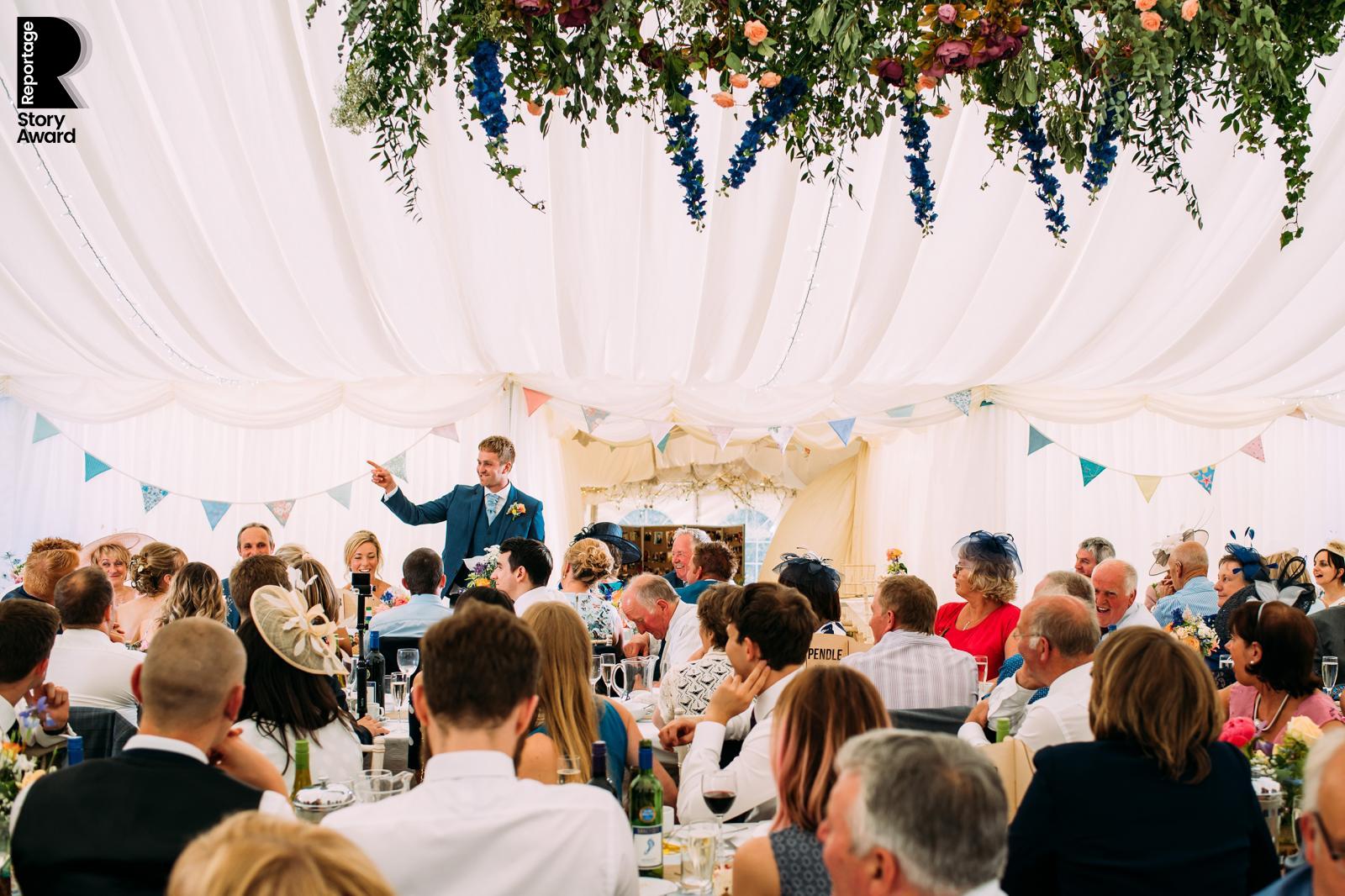 wide shot of the groom speech