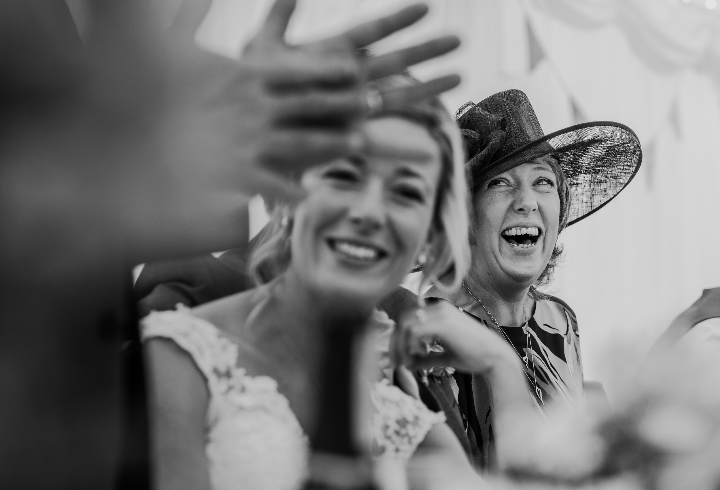 bw photo guests smiling