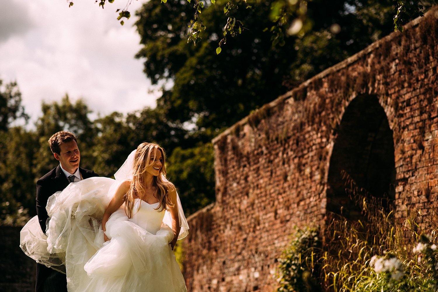  bride and groom walking 