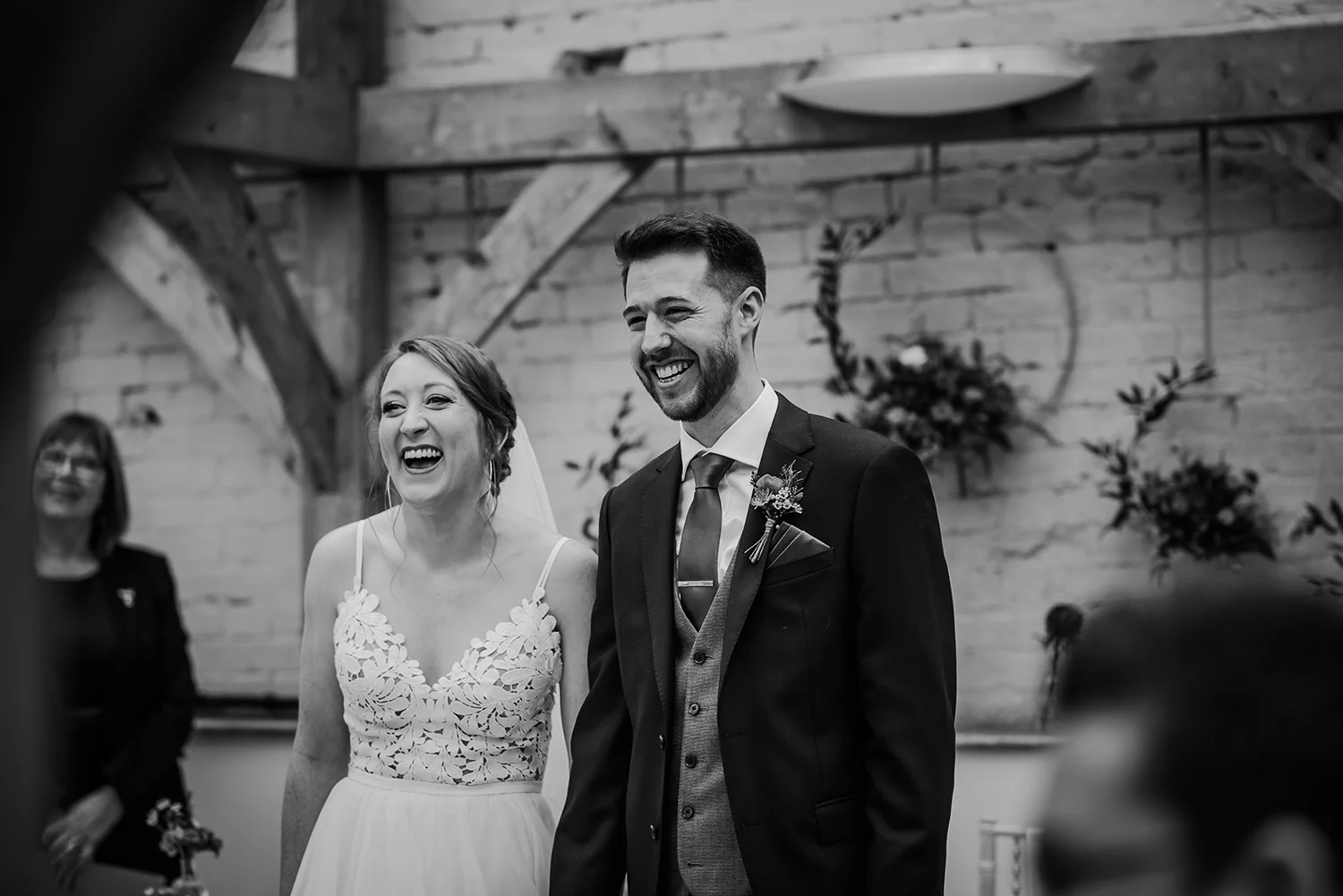 BW photo. Bride and groom laughing