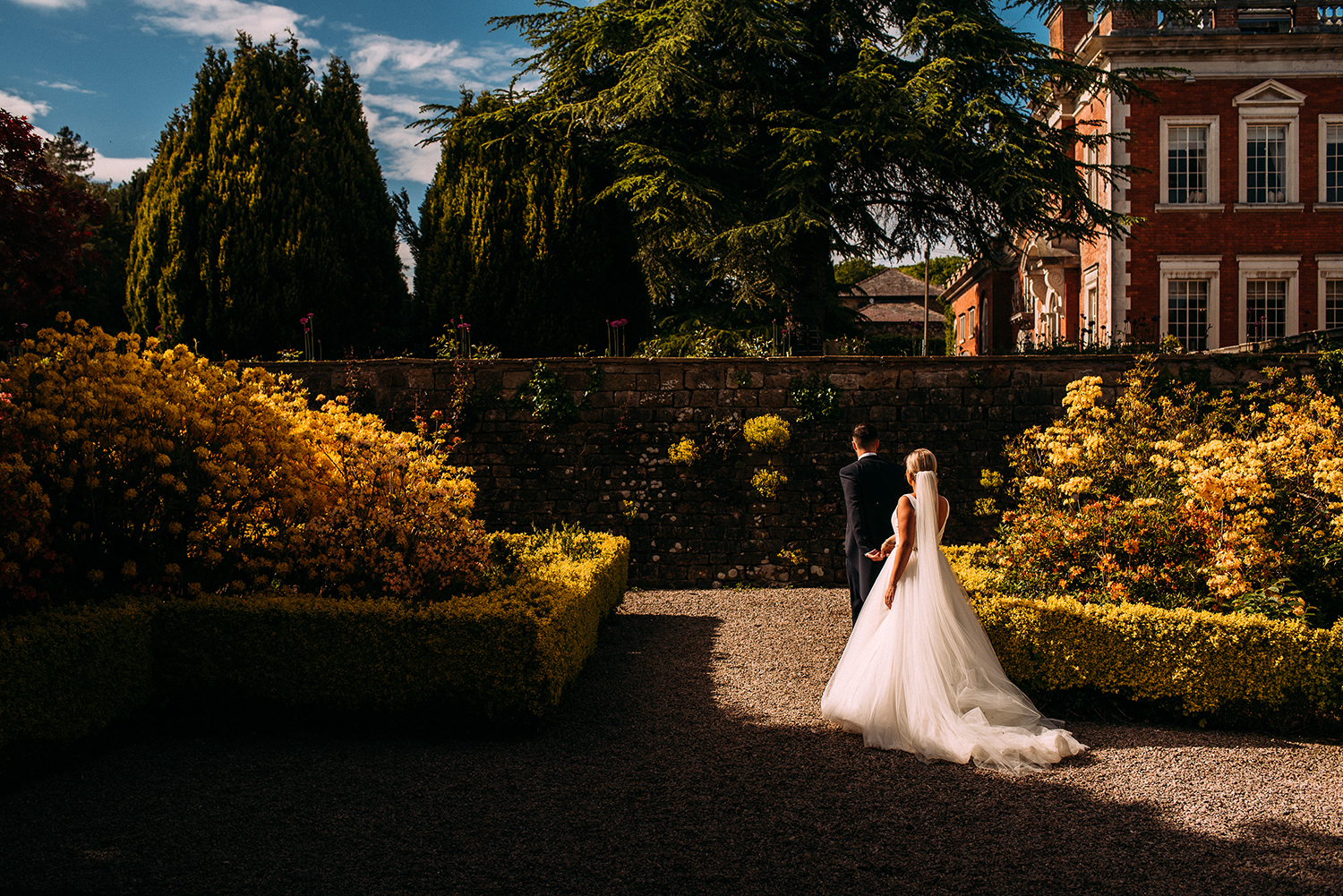 bride and groom at Eaves Hall