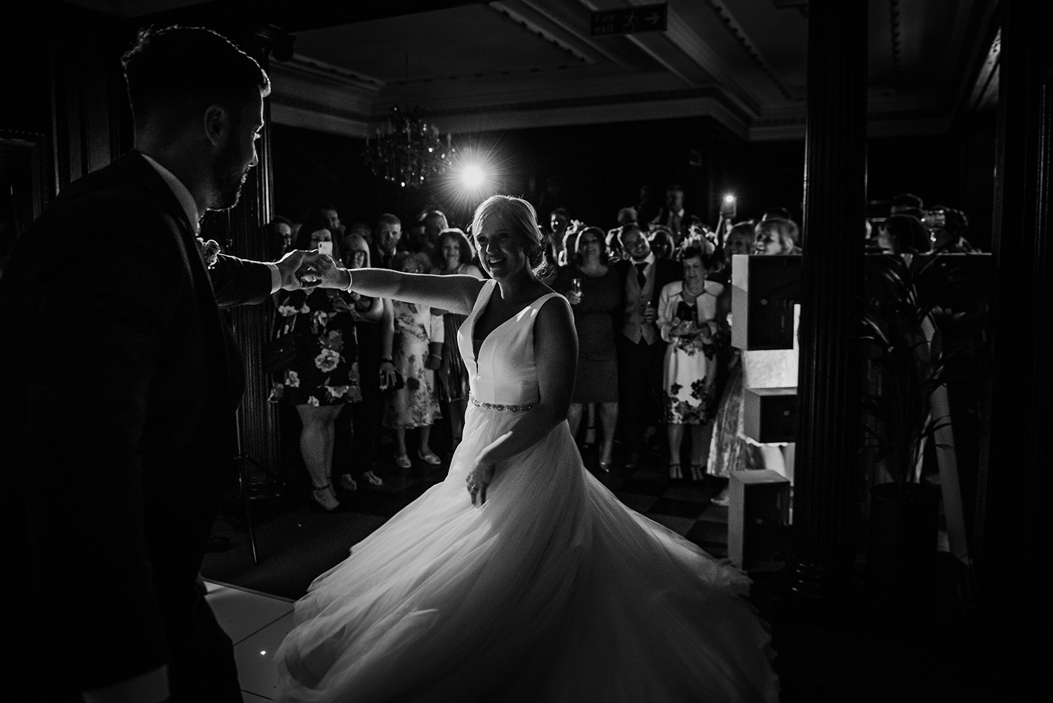 bw photo. First dance at Eaves hall