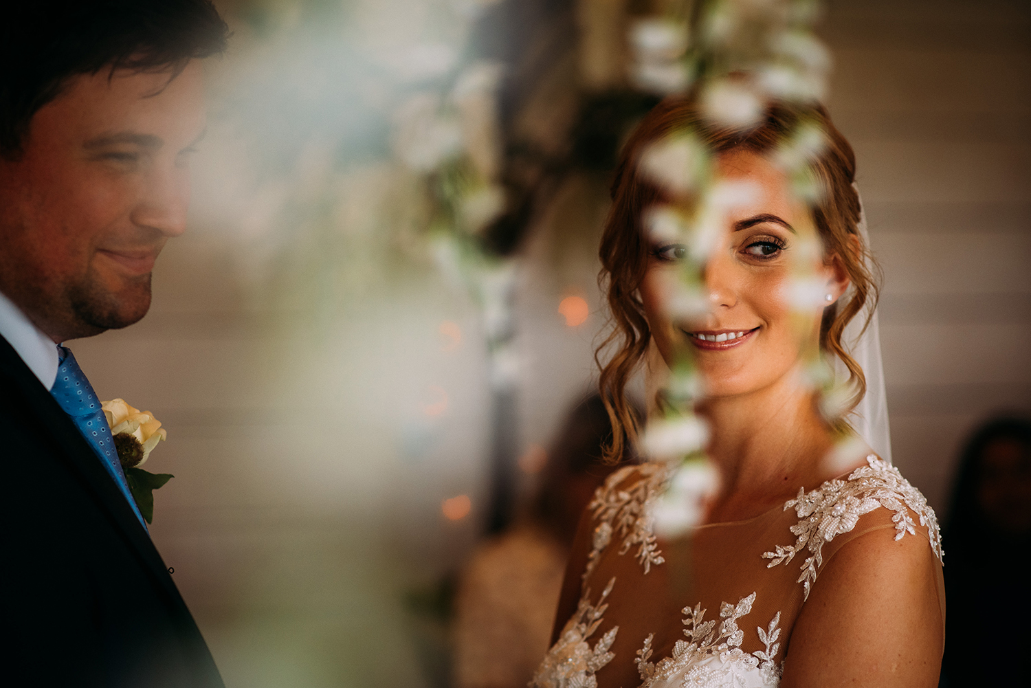 close up of the bride during the ceremony at Bashall Barn