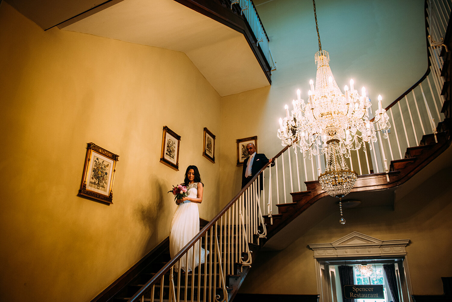  bride coming down the stairs at Offley place 
