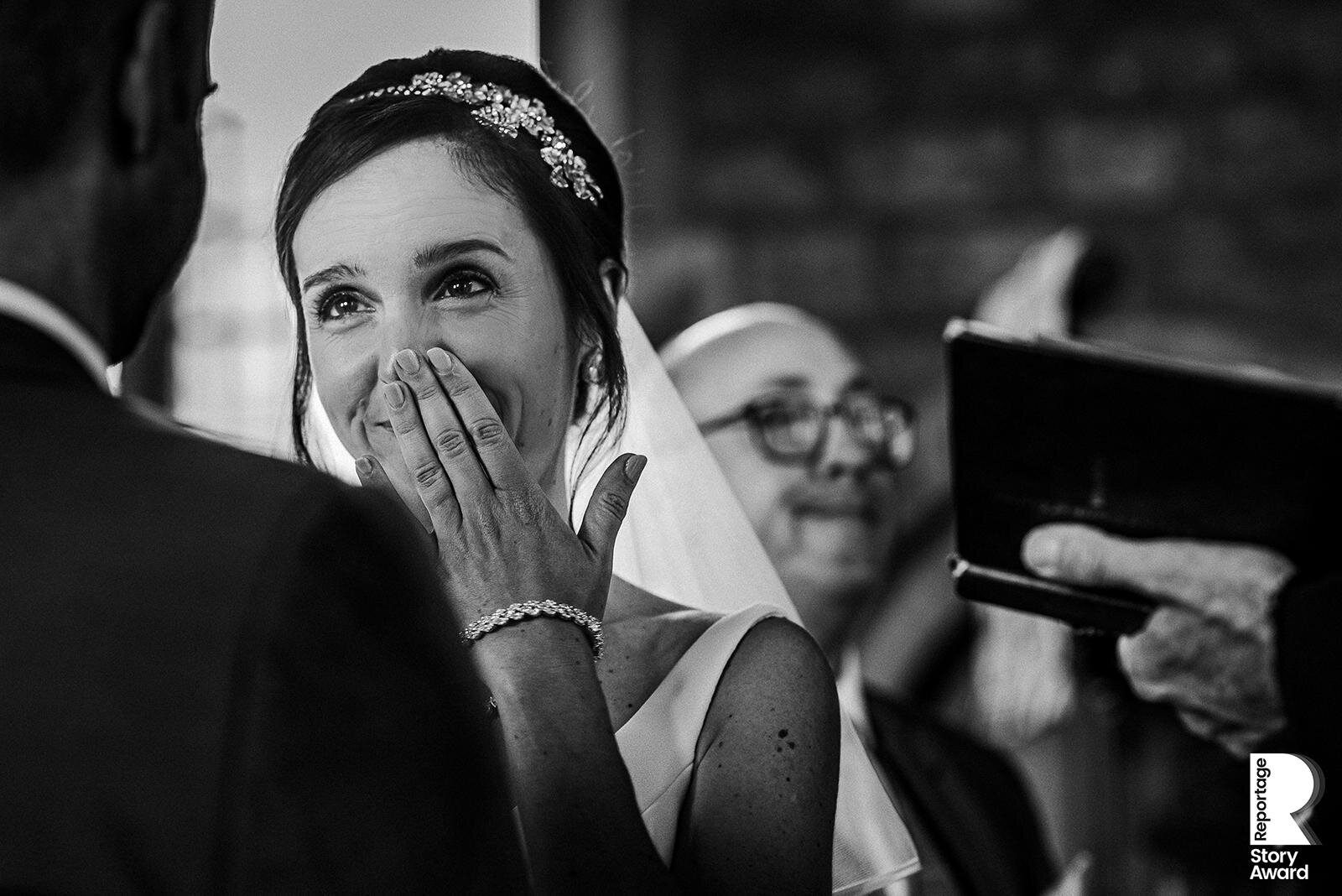  Emotional bride in church. 